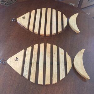 Set of 2  Vintage Wood "Fish" Shaped Trivete